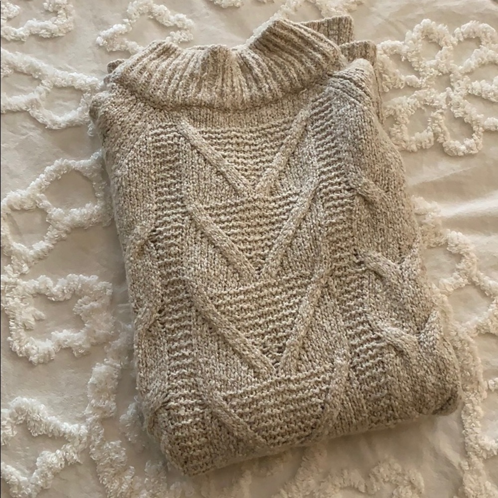 Cable-Knit Mock Neck Tunic Sweater - Picture 1 of 4
